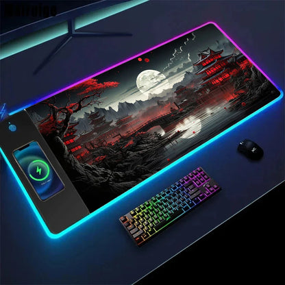 Wireless Charging Sakura Game Mouse Pad – XXL Anti-Slip Desk Mat with Wireless Charging Feature