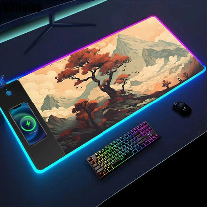 Wireless Charging Sakura Game Mouse Pad – XXL Anti-Slip Desk Mat with Wireless Charging Feature