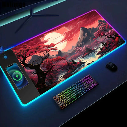 Wireless Charging Sakura Game Mouse Pad – XXL Anti-Slip Desk Mat with Wireless Charging Feature