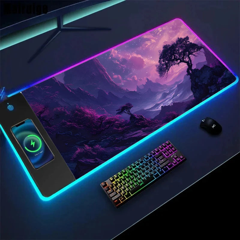 Wireless Charging Sakura Game Mouse Pad – XXL Anti-Slip Desk Mat with Wireless Charging Feature