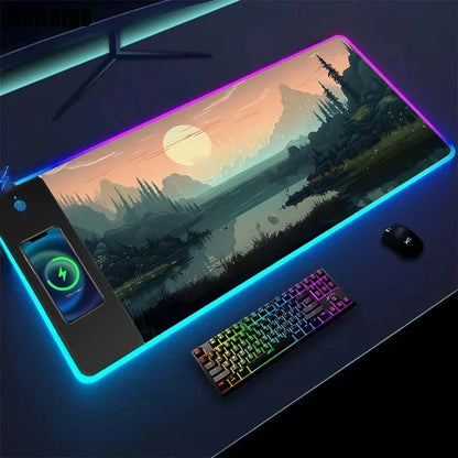 Wireless Charging Sakura Game Mouse Pad – XXL Anti-Slip Desk Mat with Wireless Charging Feature