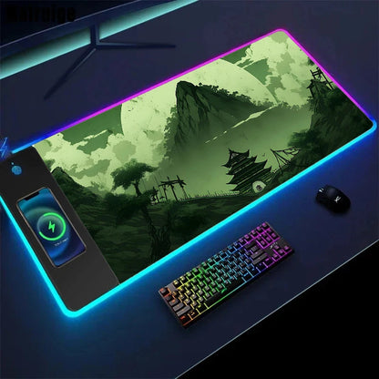 Wireless Charging Sakura Game Mouse Pad – XXL Anti-Slip Desk Mat with Wireless Charging Feature