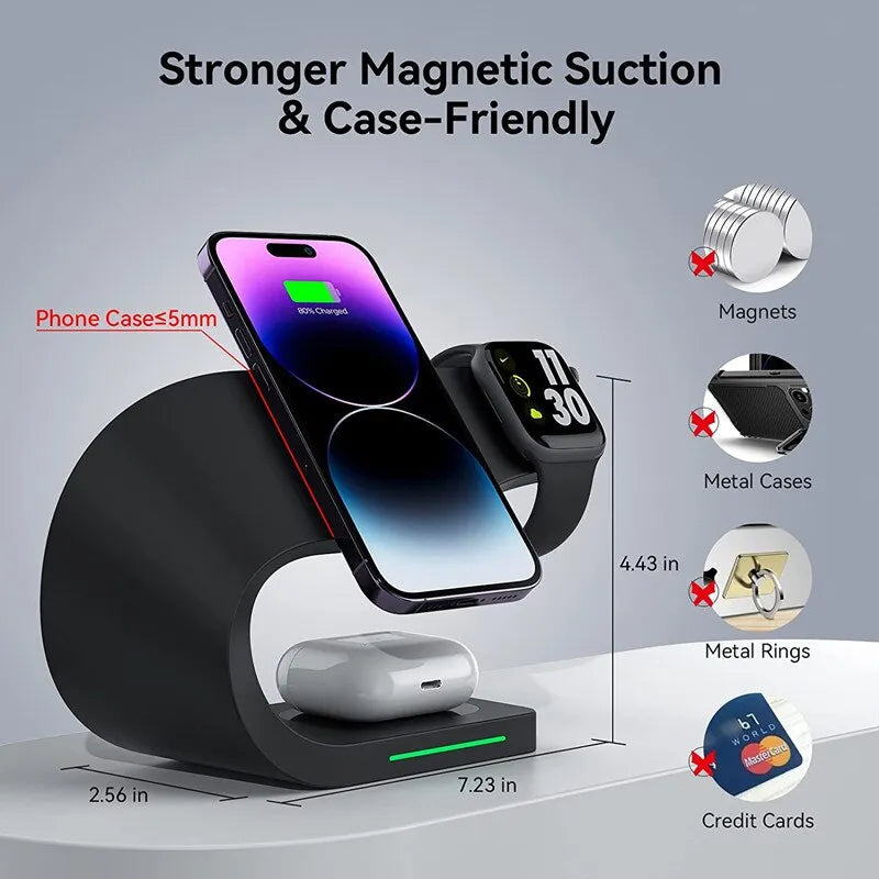 Magnetic Wireless Charging Station for iPhone, Apple Watch, and AirPods – Swift & Efficient Charging - DIAMOND Store