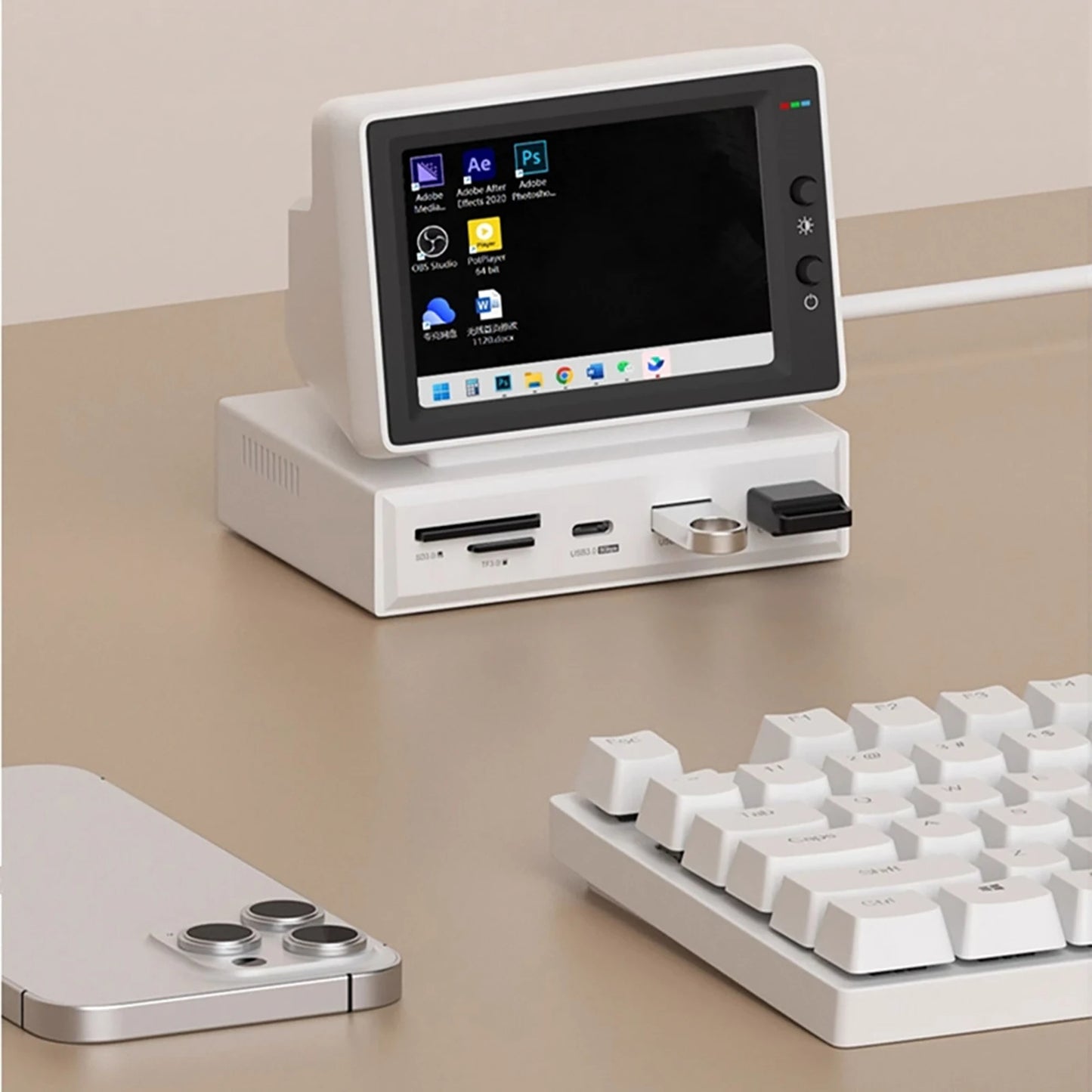 3.5-Inch Mini Monitor & USB-C Docking Station – Compact All-in-One Desk Solution