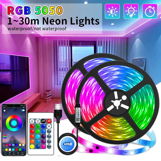 USB LED Strip Lights – APP Control, Color Changing 5050 RGB LED Tape for Room Decoration, TV Backlight, Flexible Lamp