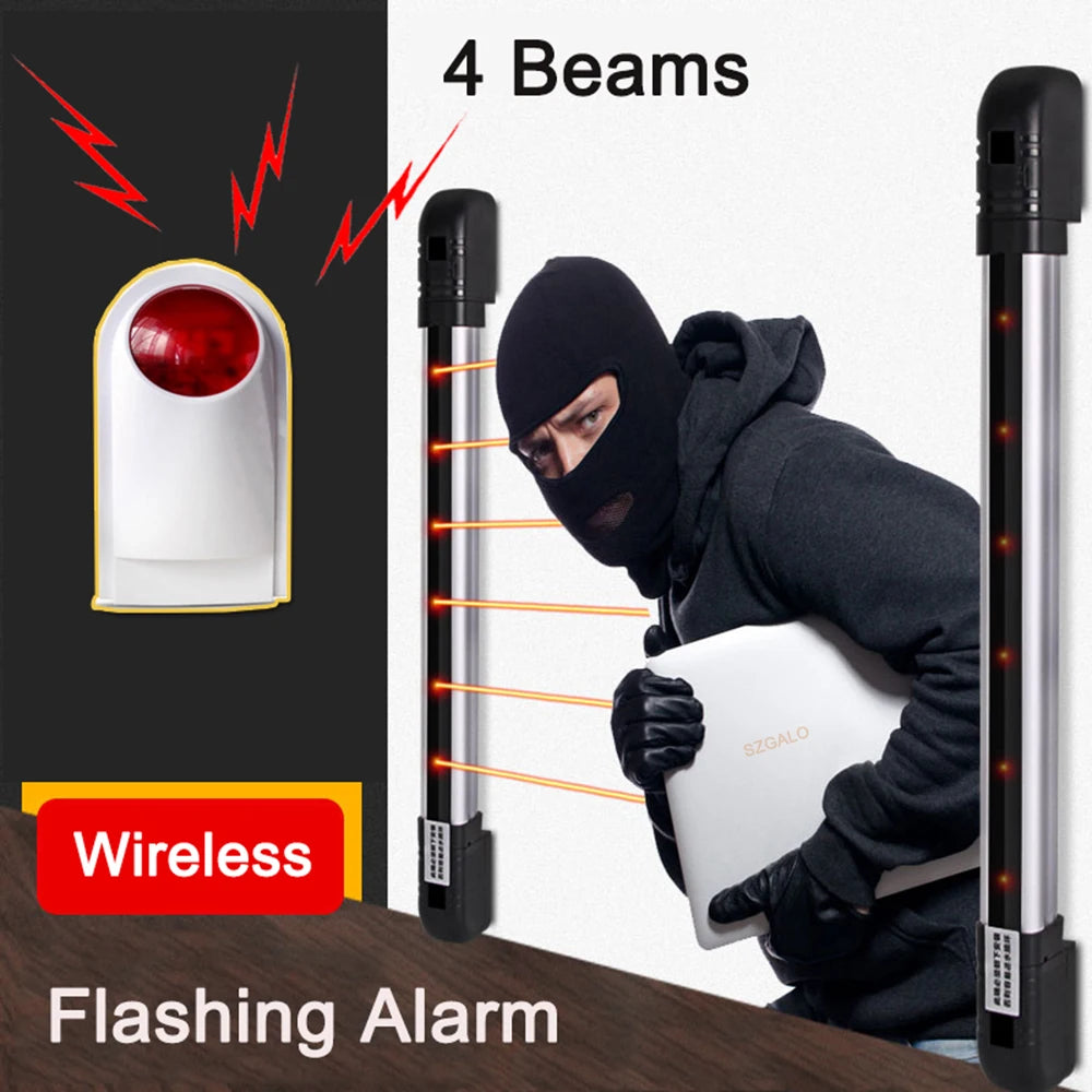 Beam IR Sensor Standalone Wireless Home Security Alarm System Kit with Motion Detector & Flash Siren Horn