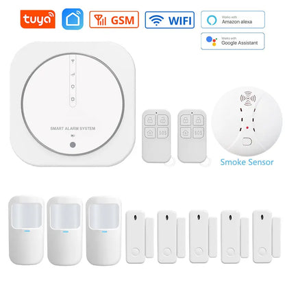 Tuya 433MHz Wireless WiFi GSM Home Security Alarm System with PIR Detector & Strobe Siren