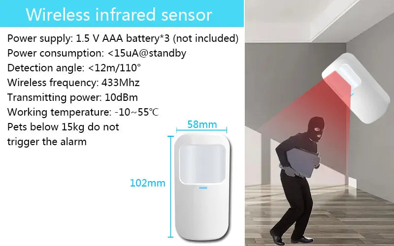 نظام إنذار أمان منزلي Tuya 433MHz لاسلكي WiFi GSM مع كاشف PIR وصافرة إنذار قوية