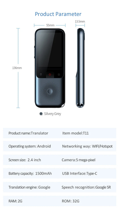 New T11 Portable Audio Translator 138 Language Smart Translator Offline In Real Time Smart Voice AI Voice Photo Translator