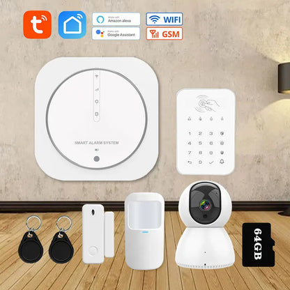 Tuya 433MHz Wireless WiFi GSM Home Security Alarm System with PIR Detector & Strobe Siren