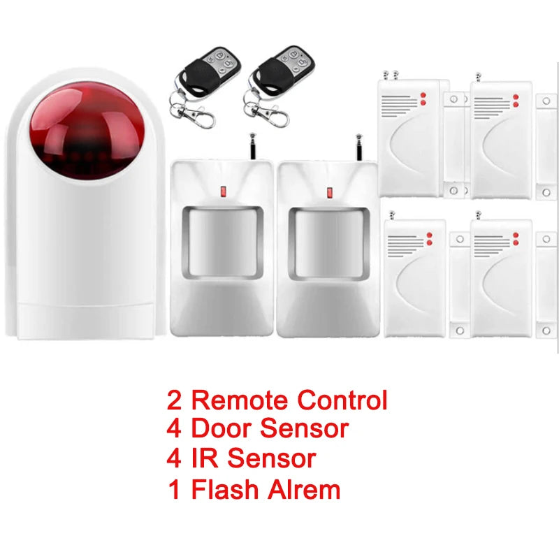 Beam IR Sensor Standalone Wireless Home Security Alarm System Kit with Motion Detector & Flash Siren Horn