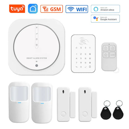 Tuya 433MHz Wireless WiFi GSM Home Security Alarm System with PIR Detector & Strobe Siren