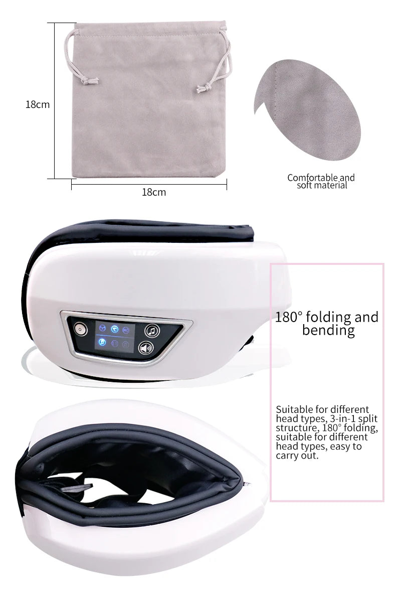 Eye Massager with Heat, Smart Airbag Vibration, Hot Compress, Music – Portable, Foldable Relaxation & Fatigue Relief