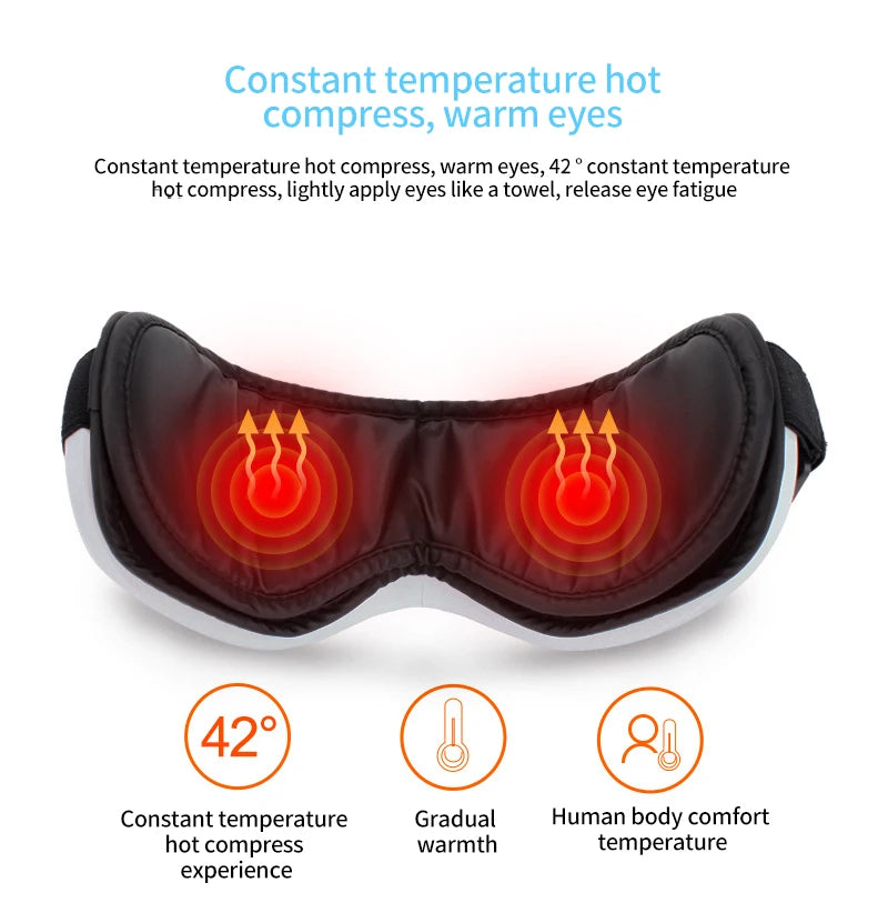 Eye Massager with Heat, Smart Airbag Vibration, Hot Compress, Music – Portable, Foldable Relaxation & Fatigue Relief