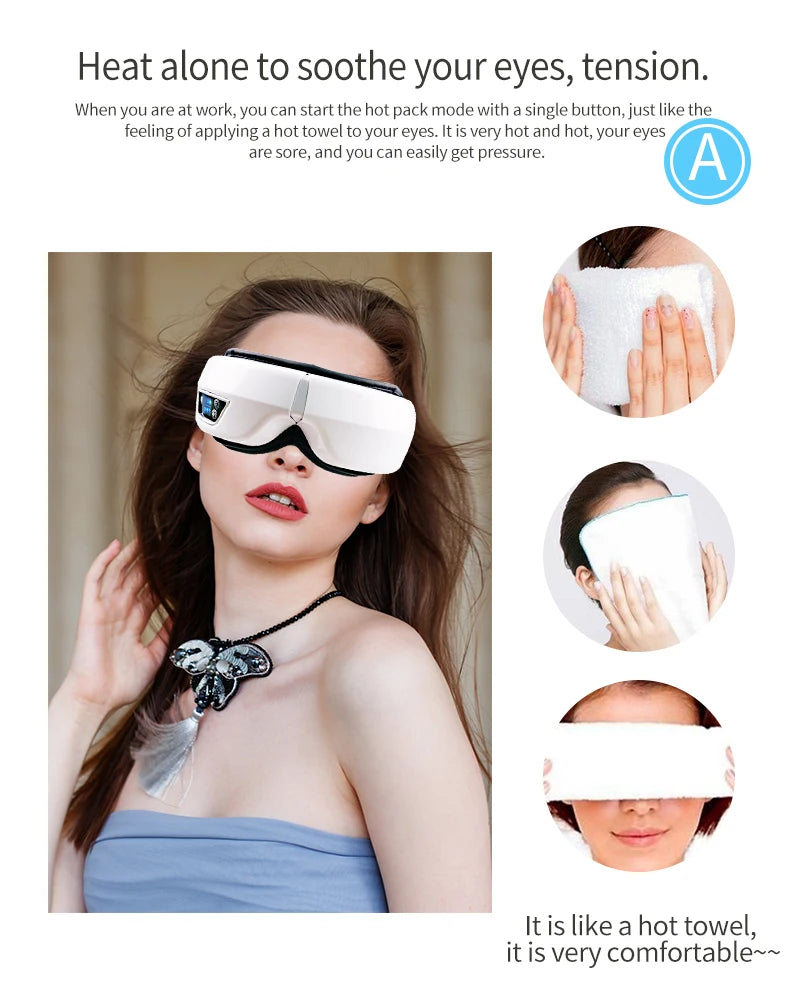 Eye Massager with Heat, Smart Airbag Vibration, Hot Compress, Music – Portable, Foldable Relaxation & Fatigue Relief