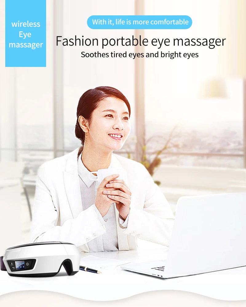 Eye Massager with Heat, Smart Airbag Vibration, Hot Compress, Music – Portable, Foldable Relaxation & Fatigue Relief