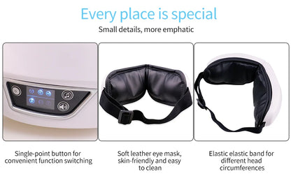 Eye Massager with Heat, Smart Airbag Vibration, Hot Compress, Music – Portable, Foldable Relaxation & Fatigue Relief