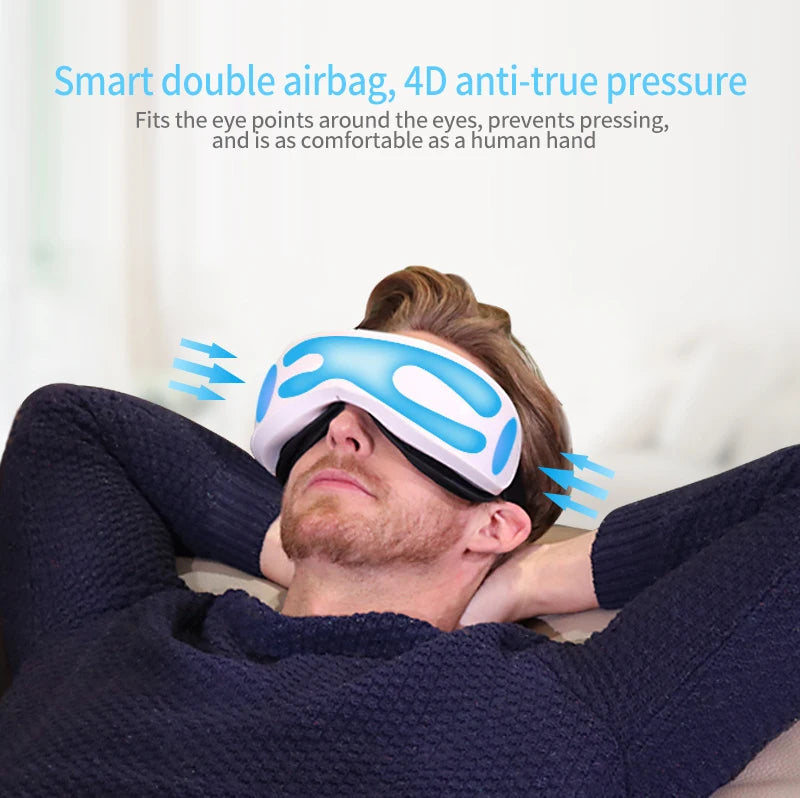 Eye Massager with Heat, Smart Airbag Vibration, Hot Compress, Music – Portable, Foldable Relaxation & Fatigue Relief