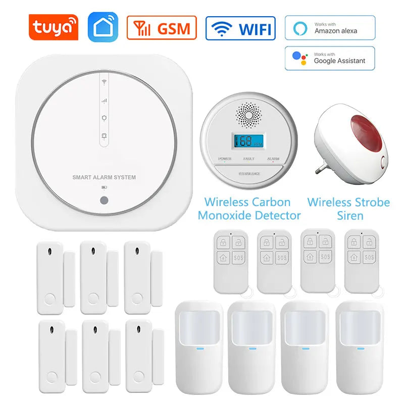 Tuya 433MHz Wireless WiFi GSM Home Security Alarm System with PIR Detector & Strobe Siren