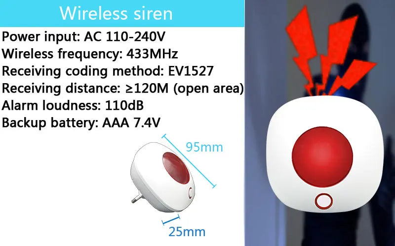 نظام إنذار أمان منزلي Tuya 433MHz لاسلكي WiFi GSM مع كاشف PIR وصافرة إنذار قوية