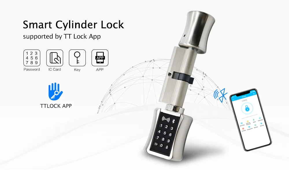 TTlock Bluetooth Smart Cylinder Lock – Keyless Digital Entry with APP, RFID, Password & Mechanical Key