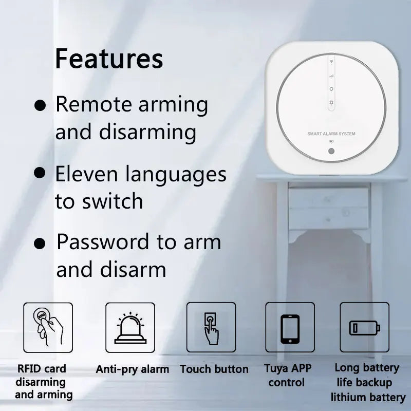 Tuya 433MHz Wireless WiFi GSM Home Security Alarm System with PIR Detector & Strobe Siren