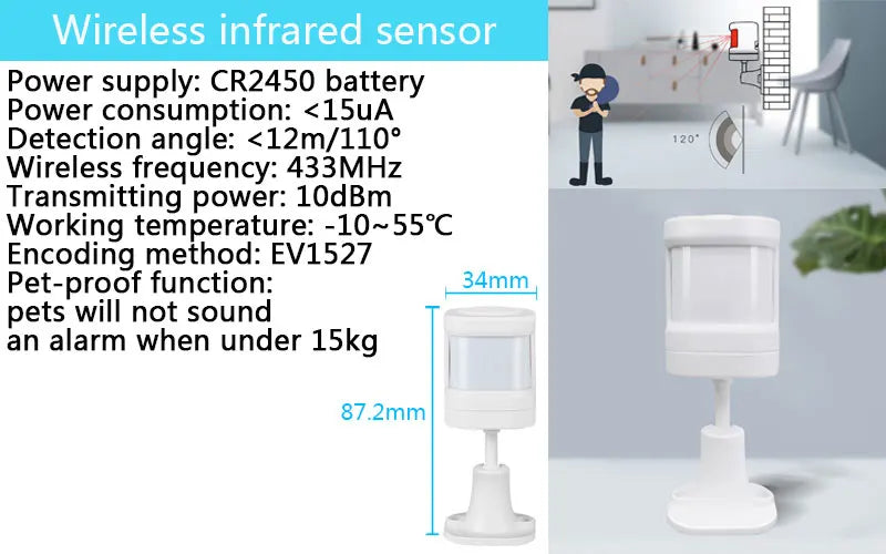 Tuya 433MHz Wireless WiFi GSM Home Security Alarm System with PIR Detector & Strobe Siren