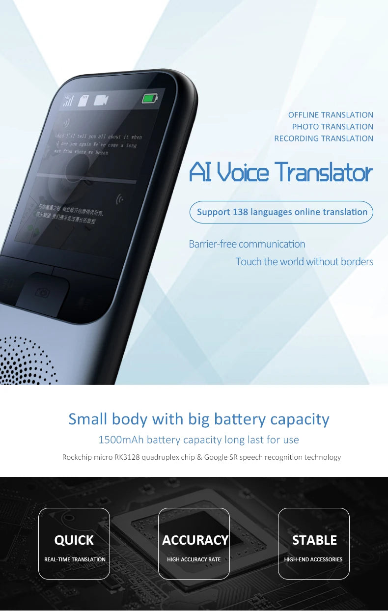 New T11 Portable Audio Translator 138 Language Smart Translator Offline In Real Time Smart Voice AI Voice Photo Translator