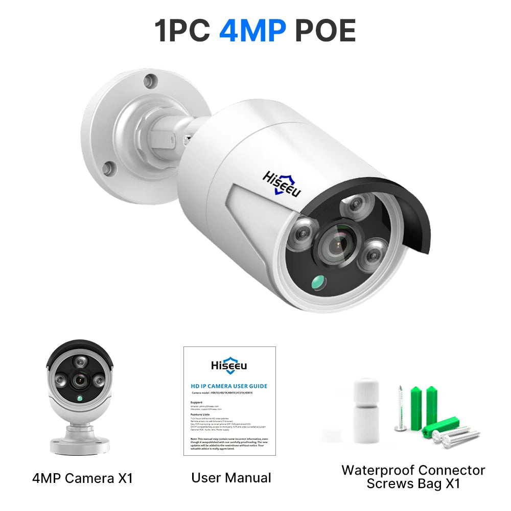 Hiseeu 4MP 5MP POE IP CCTV Camera ONVIF Audio H.265  Video Waterproof Outdoor Wired Surveillance Security Bullet Cameras