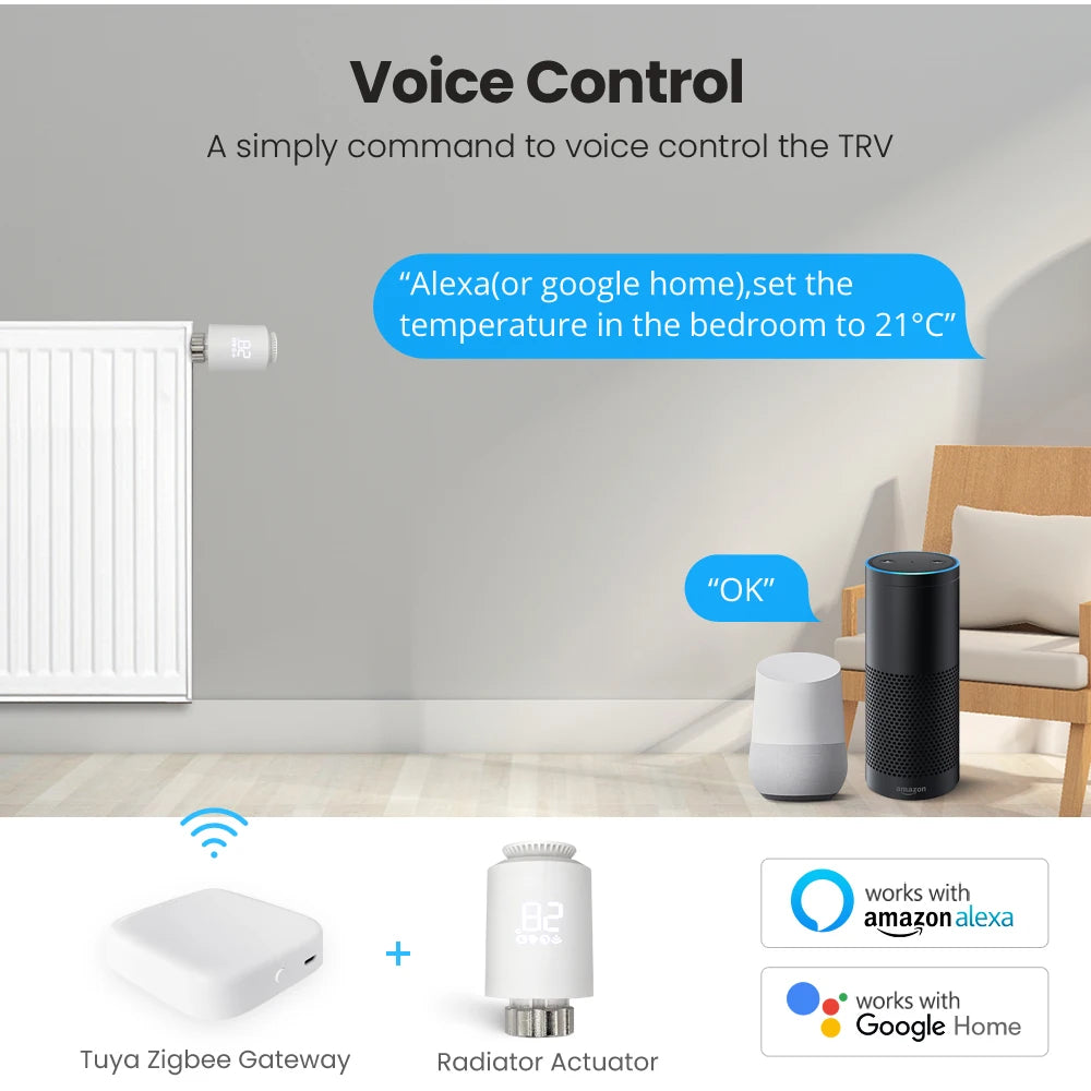 Tuya Smart ZigBee TRV Radiator Actuator Valve Thermostatic Radiator Valve Temperature Controller – Works with Alexa & Google Home