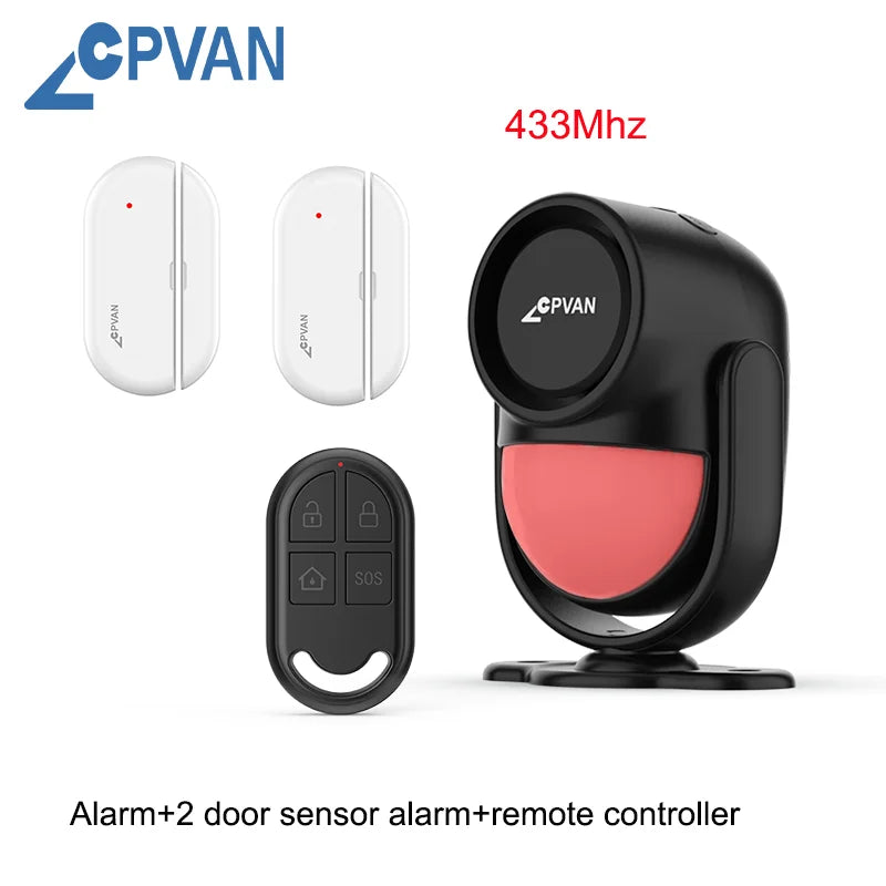 CPVAN Motion Detector for Home Burglary Security Protection – Wireless Motion Sensor with Door Sensor Alarm and Remote Control