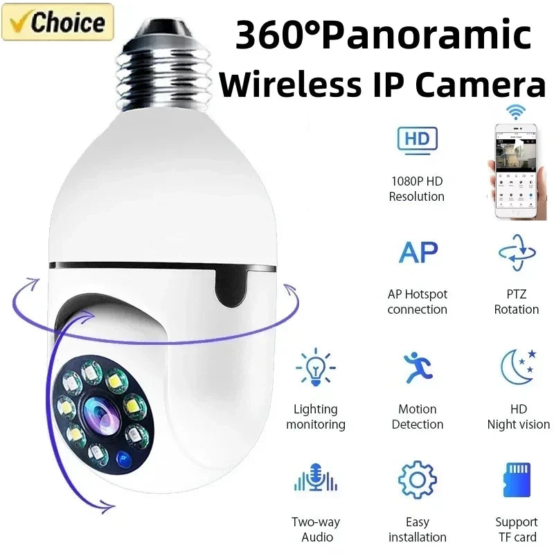 E27 Bulb 2.4G Wifi Surveillance Camera – APP-Controlled Rotation & Full Color Night Vision