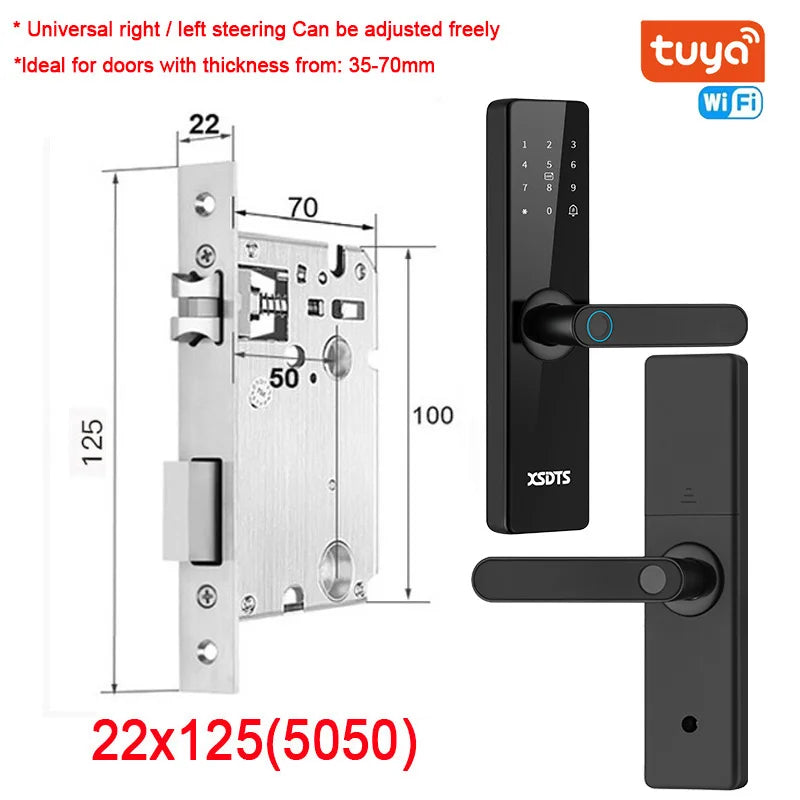 Tuya WiFi Electronic Smart Door Lock – Biometric Fingerprint, Smart Card, Password, Key Unlock & USB Emergency Charge