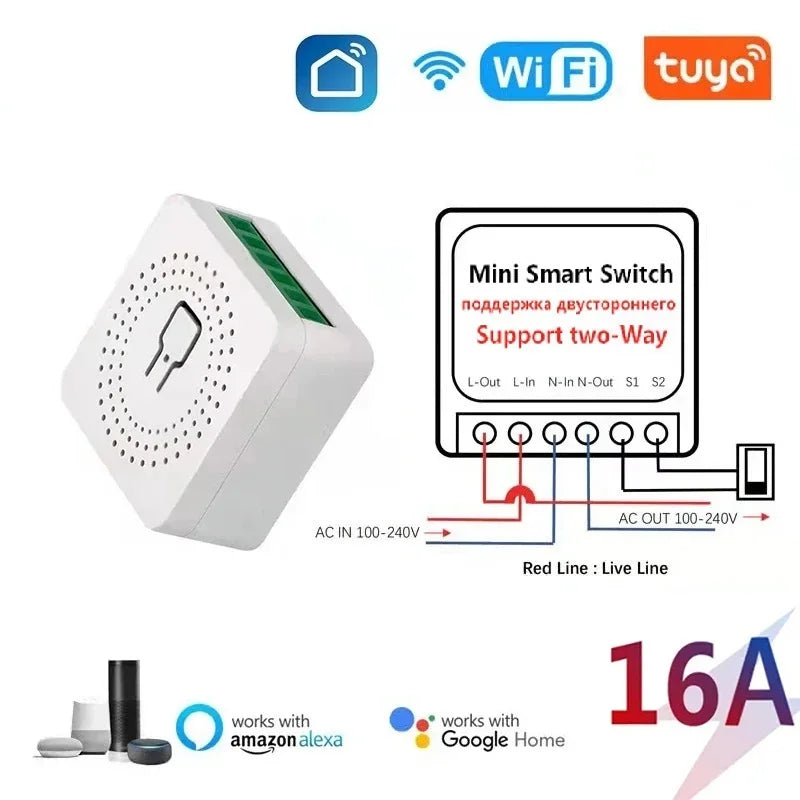 16A Mini Wi-Fi Smart Switch | DIY 2-Way Control, Alexa & Google Assistant Compatible