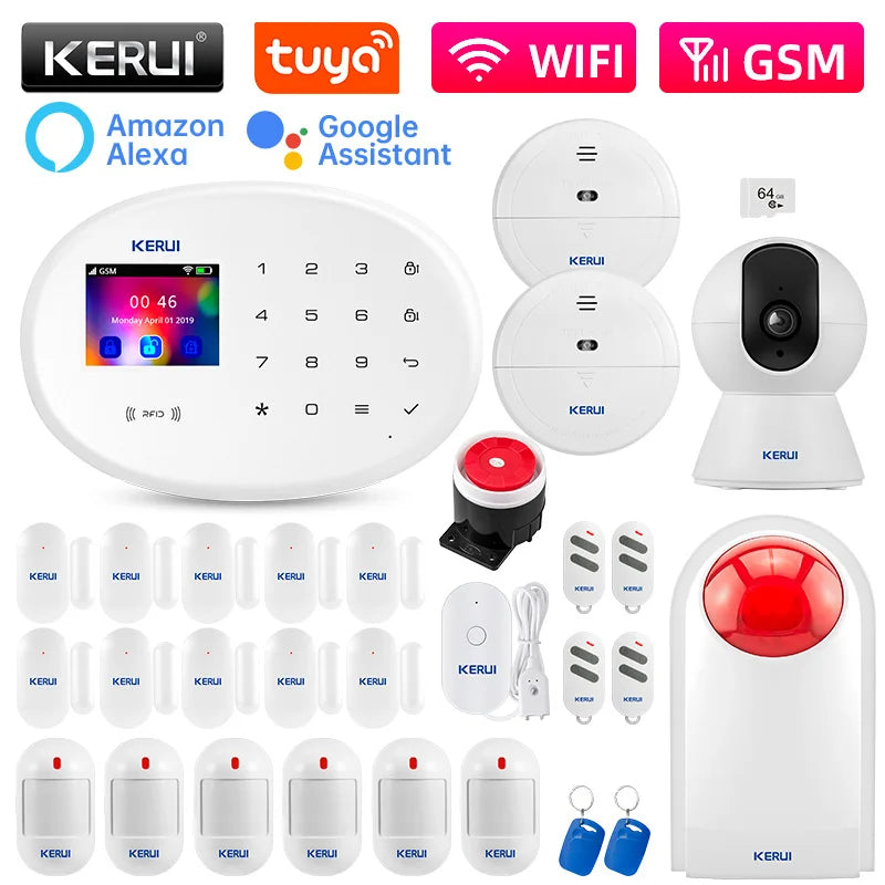 KERUI W202 Home Security Alarm Kit – WiFi GSM Alarm System, Tuya Smart Home, Door Sensor, Motion Detector, Protection, Remote Control