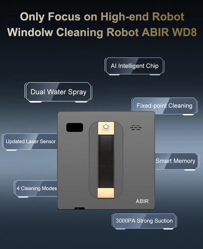 ABIR WD8 Robot Window Cleaner – Dual Water Spray, Smart Memory, High Vacuum Suction, Laser Sensor, Home Glass Cleaning Robot