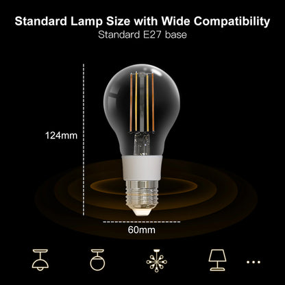 MOES WiFi Smart Filament Bulb LED Light Lamp (E27, Dimmable, 2700K-6500K) – Tuya, Alexa, Google Voice Control