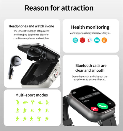 2024 2-in-1 Smart Watch with Earphone | Bluetooth Call, GPS, Heart Rate Monitor & Music Playback