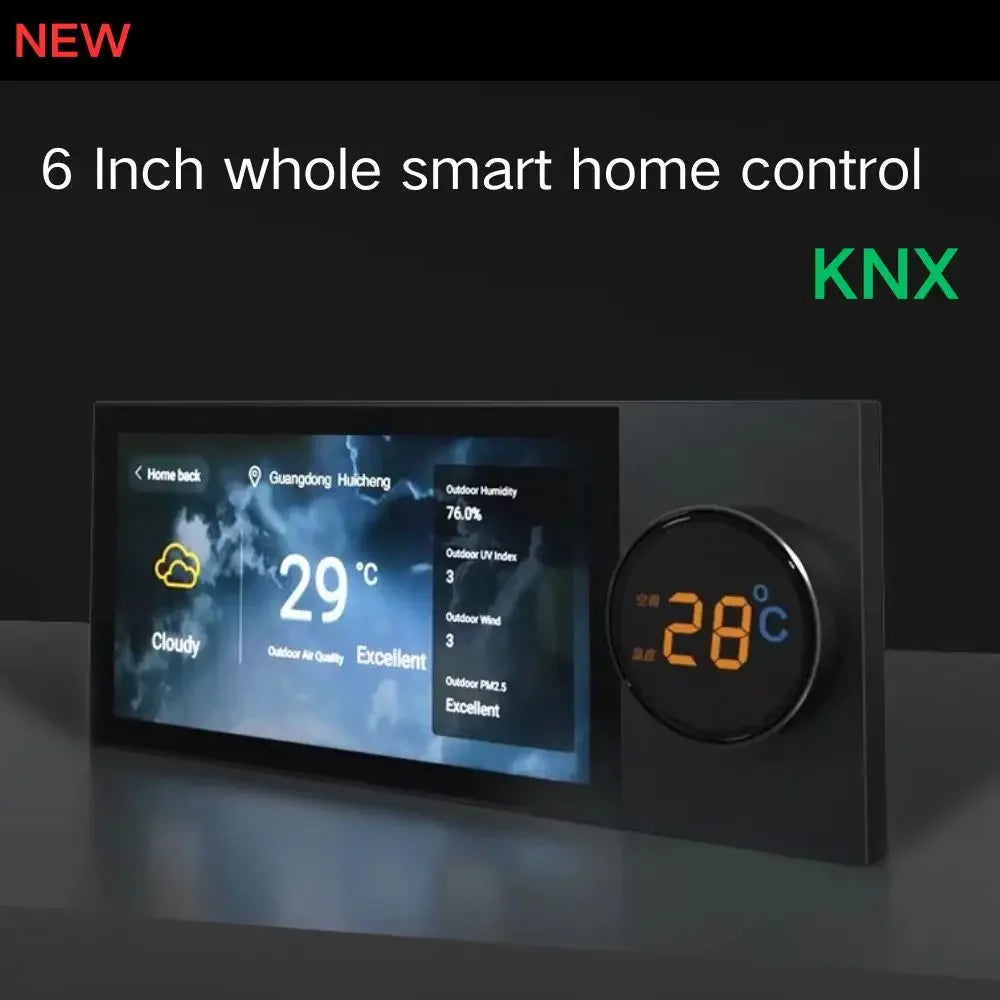 SIX Inch KNX Smart Home Switch – 6'' Smart Central Control Screen with Temperature Control, Wall Central Touch Display for Smart Hotels