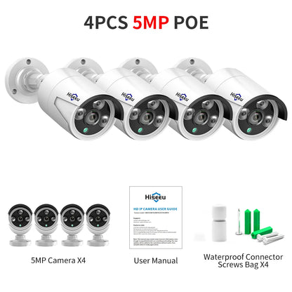 Hiseeu 4MP 5MP POE IP CCTV Camera ONVIF Audio H.265  Video Waterproof Outdoor Wired Surveillance Security Bullet Cameras