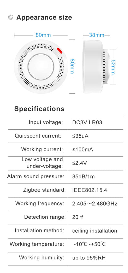 eMastiff ZigBee Smoke Detector – Tuya Smart Home Fire Alarm System with Google Assistant Support