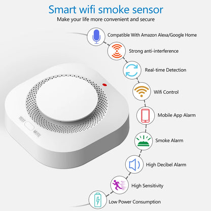 مستشعر كاشف الدخان Tuya ZigBee WiFi – إنذار 80 ديسيبل، حماية من الحرائق