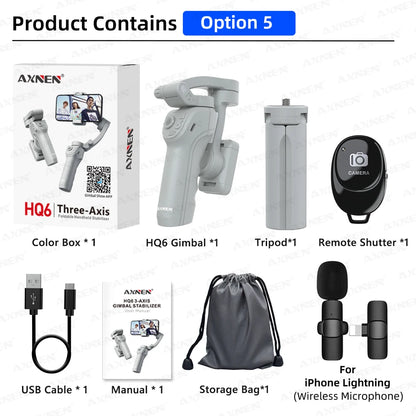 AXNEN Smart 3-Axis Handheld Gimbal Stabilizer for Smartphone with Fill Light for iPhone, Android, Face Tracking, TikTok Vlog Kit