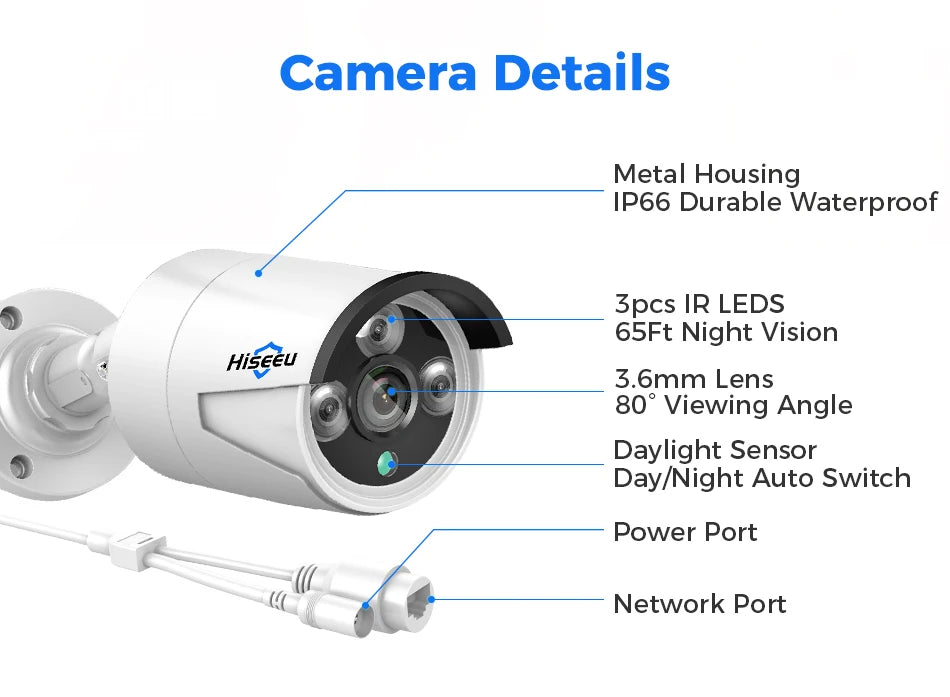 Hiseeu 4MP 5MP POE IP CCTV Camera ONVIF Audio H.265  Video Waterproof Outdoor Wired Surveillance Security Bullet Cameras