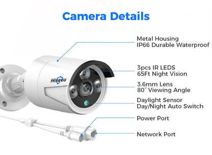 Hiseeu 4MP 5MP POE IP CCTV Camera ONVIF Audio H.265  Video Waterproof Outdoor Wired Surveillance Security Bullet Cameras