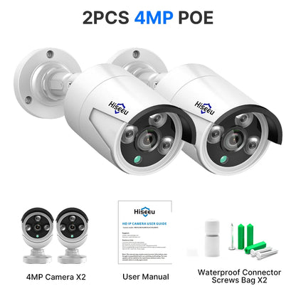 Hiseeu 4MP 5MP POE IP CCTV Camera ONVIF Audio H.265  Video Waterproof Outdoor Wired Surveillance Security Bullet Cameras