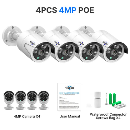 Hiseeu 4MP 5MP POE IP CCTV Camera ONVIF Audio H.265  Video Waterproof Outdoor Wired Surveillance Security Bullet Cameras