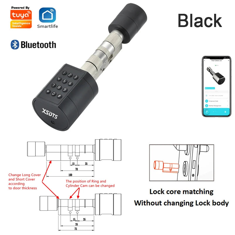 Tuya Fingerprint Cylinder Electronic Smart Door Lock with Digital Keypad, Code, and Key Card