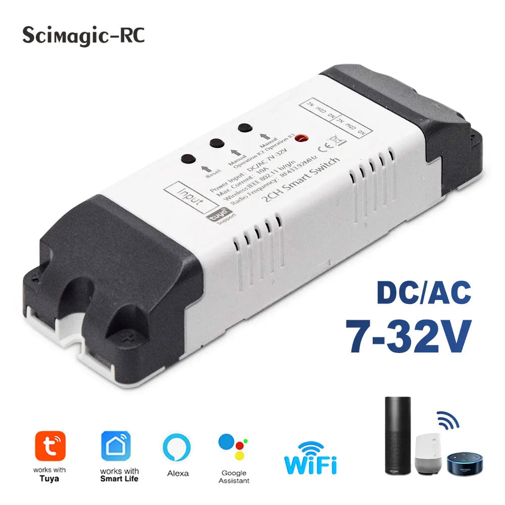 Tuya WiFi AC DC 7-32V 85-250V 12V 24V 220V 1/2/4 Channel Receiver – 10A 16A Relay for Wireless Control