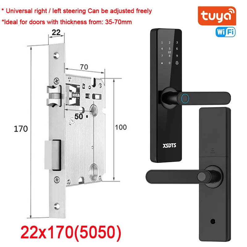 Tuya WiFi Electronic Smart Door Lock – Biometric Fingerprint, Smart Card, Password, Key Unlock & USB Emergency Charge